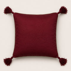 Handcrafted Cushion Cover – Maroon | 16"x16" | Traditional Embroidered Tassel Decorative Cushion Cover