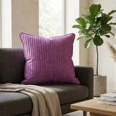 Fabric Crafted Cushion Cover – Purple | 16"x16" | Poly Cotton Foam Fabric | Elegant Ribbed Texture Design