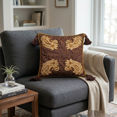 Hand Crafted Cushion Cover – Brown | 12"x12" | Poly Cotton | Embroidered Paisley Design