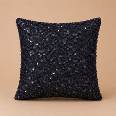 Handcrafted Cushion Cover – Black | 16"x16" | Sequin Decorative Cushion Cover
