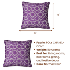 Machine-Crafted Purple Cushion Cover – 16"x16" | Circular Embroidered Design | Premium Poly Channel Fabric