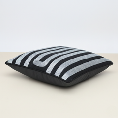 Handcrafted Black Cushion Cover – 12"x12" | Linear Embroidered Design | Premium Poly Cotton