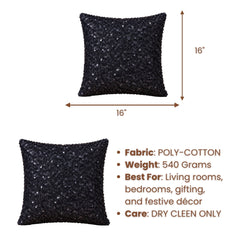 Handcrafted Cushion Cover – Black | 16"x16" | Sequin Decorative Cushion Cover