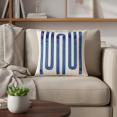 Handcrafted Cream Cushion Cover – 12"x12" | Blue Linear Embroidered Design | Premium Poly Cotton