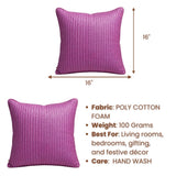 Fabric Crafted Cushion Cover – Purple | 16"x16" | Poly Cotton Foam Fabric | Elegant Ribbed Texture Design