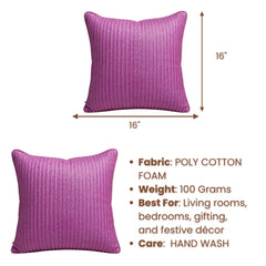 Fabric Crafted Cushion Cover – Purple | 16"x16" | Poly Cotton Foam Fabric | Elegant Ribbed Texture Design
