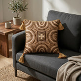 Hand Crafted Cushion Cover – Metallic | 12"x12" | Poly Cotton | Embroidered Geometric Tassel Design