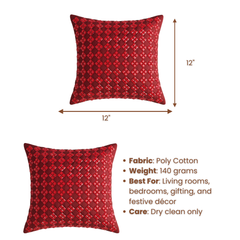 Handcrafted Red Cushion Cover – 12"x12", Premium Poly Cotton