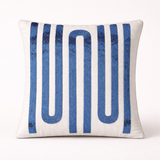 Handcrafted Cream Cushion Cover – 12"x12" | Blue Linear Embroidered Design | Premium Poly Cotton