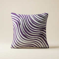 Fabric-Crafted Purple Cushion Cover – 16"x16" | Modern Wave-Pattern Design | Poly Cotton Foam
