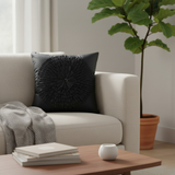 Fabric-Crafted Black Cushion Cover – 12"x12", Handcrafted Floral Burst Design in Poly Cotton
