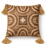 Hand Crafted Cushion Cover – Metallic | 12"x12" | Poly Cotton | Embroidered Geometric Tassel Design