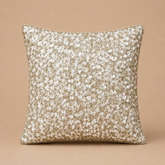 Handcrafted Cushion Cover – Cream | 12"x12" | Sequin Decorative Cushion Cover