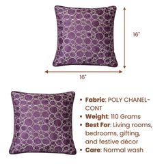 Machine-Crafted Deep Purple Cushion Cover – 16"x16" | Circular Embroidered Design | Premium Poly Channel Fabric
