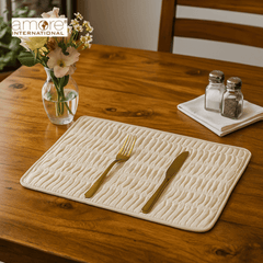 Set of - 4, 1 Pcs, Fabric Crafted Placemat – Cream, 13"x19"