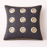 Hand Crafted Cushion Cover – Black | 16"x16" | Poly Cotton | Designer Ring Embellished Pattern