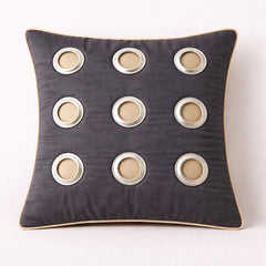 Hand Crafted Cushion Cover – Black | 16"x16" | Poly Cotton | Designer Ring Embellished Pattern