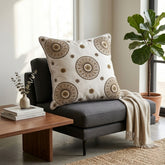 Hand Crafted Cushion Cover – White | 16"x16" | Poly Cotton Fabric | Embroidered Mandala Design