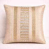 Hand Crafted Cushion Cover – Beige | 16"x16" | Poly Cotton | Textured Panel Design