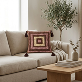 Hand Crafted Decorative Cushion Cover – Brown | 12"x12" | Poly Cotton | Tassel Design