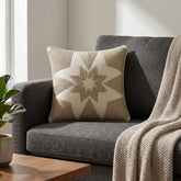 Machine Crafted Beige Cushion Cover – 12"x12" | Geometric Star Patchwork Embroidery | Premium Poly-Cotton Decorative Cushion Cover