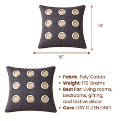 Hand Crafted Cushion Cover – Black | 16"x16" | Poly Cotton | Designer Ring Embellished Pattern