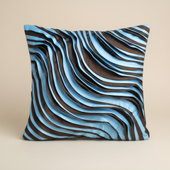 Fabric-Crafted Turquoise Cushion Cover – 16"x16" | Modern Wave-Pattern Design | Poly Cotton Foam