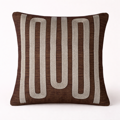 Handcrafted Brown Cushion Cover – 12"x12" | Linear Embroidered Design | Premium Poly Cotton