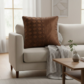 Fabric Crafted Cushion Cover – Brown | 16"x16" | Poly Cotton | Modern Textured Design