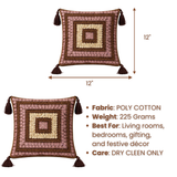 Hand Crafted Decorative Cushion Cover – Brown | 12"x12" | Poly Cotton | Tassel Design
