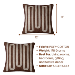 Handcrafted Brown Cushion Cover – 12"x12" | Linear Embroidered Design | Premium Poly Cotton