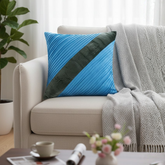 Fabric-Crafted Turquoise Cushion Cover – 12"x12" | Dual-Tone Diagonal Panel Design | Poly Cotton Chenille