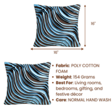 Fabric-Crafted Turquoise Cushion Cover – 16"x16" | Modern Wave-Pattern Design | Poly Cotton Foam