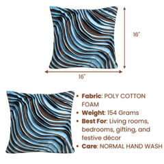 Fabric-Crafted Turquoise Cushion Cover – 16"x16" | Modern Wave-Pattern Design | Poly Cotton Foam