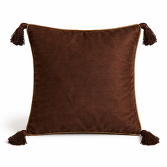 Hand Crafted Decorative Cushion Cover – Brown | 12"x12" | Poly Cotton | Tassel Design