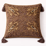 Hand Crafted Cushion Cover – Brown | 16"x16" | Poly Cotton | Embroidered Circle & Motif Design