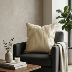 Fabric Crafted Cushion Cover – Cream | 16"x16" | Poly Cotton Foam Fabric | Premium Ribbed Texture Design