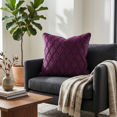 Fabric Crafted Cushion Cover – Mauve | 16"x16" | Poly Cotton Fabric | Elegant Embossed Wavy Pattern Design