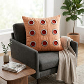 Hand Crafted Cushion Cover – Clay | 16"x16" | Poly Cotton | Designer Ring Embellished Pattern