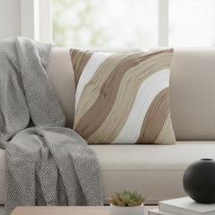 Fabric-Crafted Cream Cushion Cover – 16"x16" | Triple-Tone Pleated Waves | Premium Poly Cotton