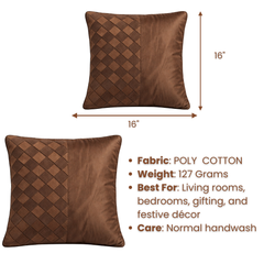 Fabric Crafted Cushion Cover – Brown | 16"x16" | Poly Cotton | Modern Textured Design