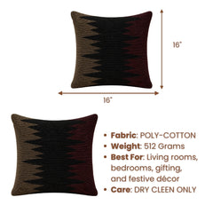 Handcrafted Cushion Cover – Black | 16"x16" | Geometric Woven Decorative Cushion Cover