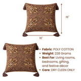Hand Crafted Cushion Cover – Brown | 16"x16" | Poly Cotton | Embroidered Circle & Motif Design