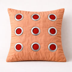 Hand Crafted Cushion Cover – Clay | 16"x16" | Poly Cotton | Designer Ring Embellished Pattern