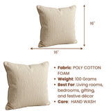 Fabric Crafted Cushion Cover – Cream | 16"x16" | Poly Cotton Foam Fabric | Premium Ribbed Texture Design