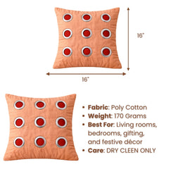 Hand Crafted Cushion Cover – Clay | 16"x16" | Poly Cotton | Designer Ring Embellished Pattern