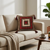 Hand Crafted Decorative Cushion Cover – Red | 12"x12" | Poly Cotton | Tassel Design