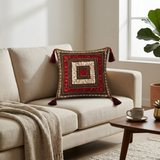 Hand Crafted Decorative Cushion Cover – Red | 12"x12" | Poly Cotton | Tassel Design