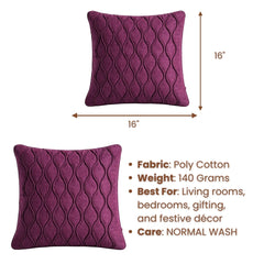 Fabric Crafted Cushion Cover – Mauve | 16"x16" | Poly Cotton Fabric | Elegant Embossed Wavy Pattern Design