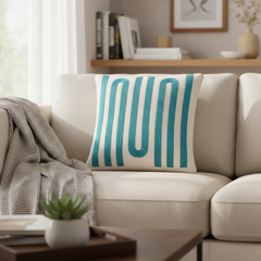 Handcrafted Green Cushion Cover – 12"x12" | Linear Embroidered Design | Premium Poly Cotton